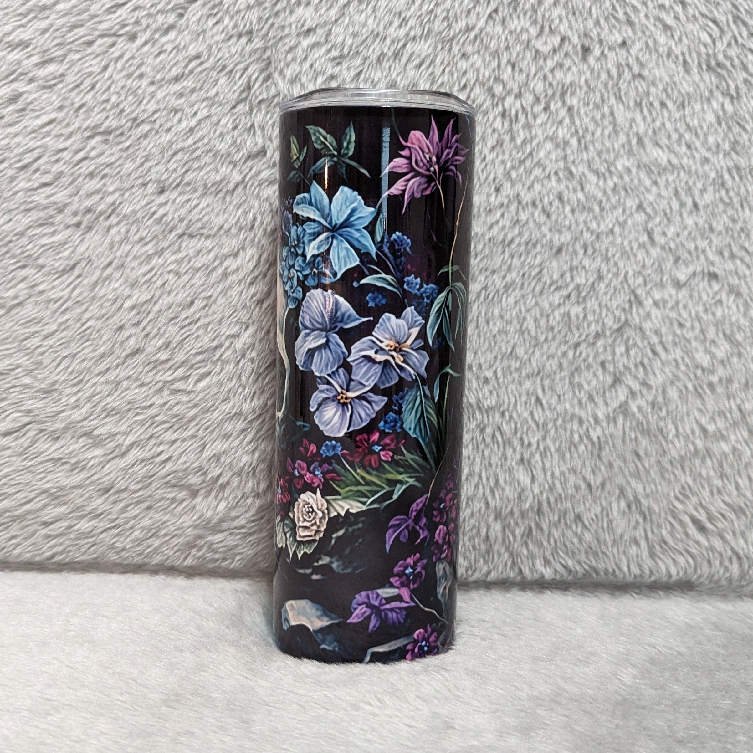 Skull Tumbler With Flowers and A Waterfall 20oz With Reusable Straw