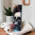 Skull Tumbler With Flowers and A Waterfall 20oz With Reusable Straw