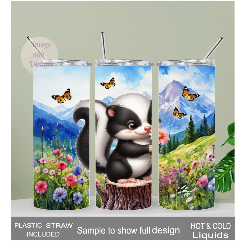 Adorable Skunk Tumbler 20oz With Reusable Straw, Can Be Personalized
