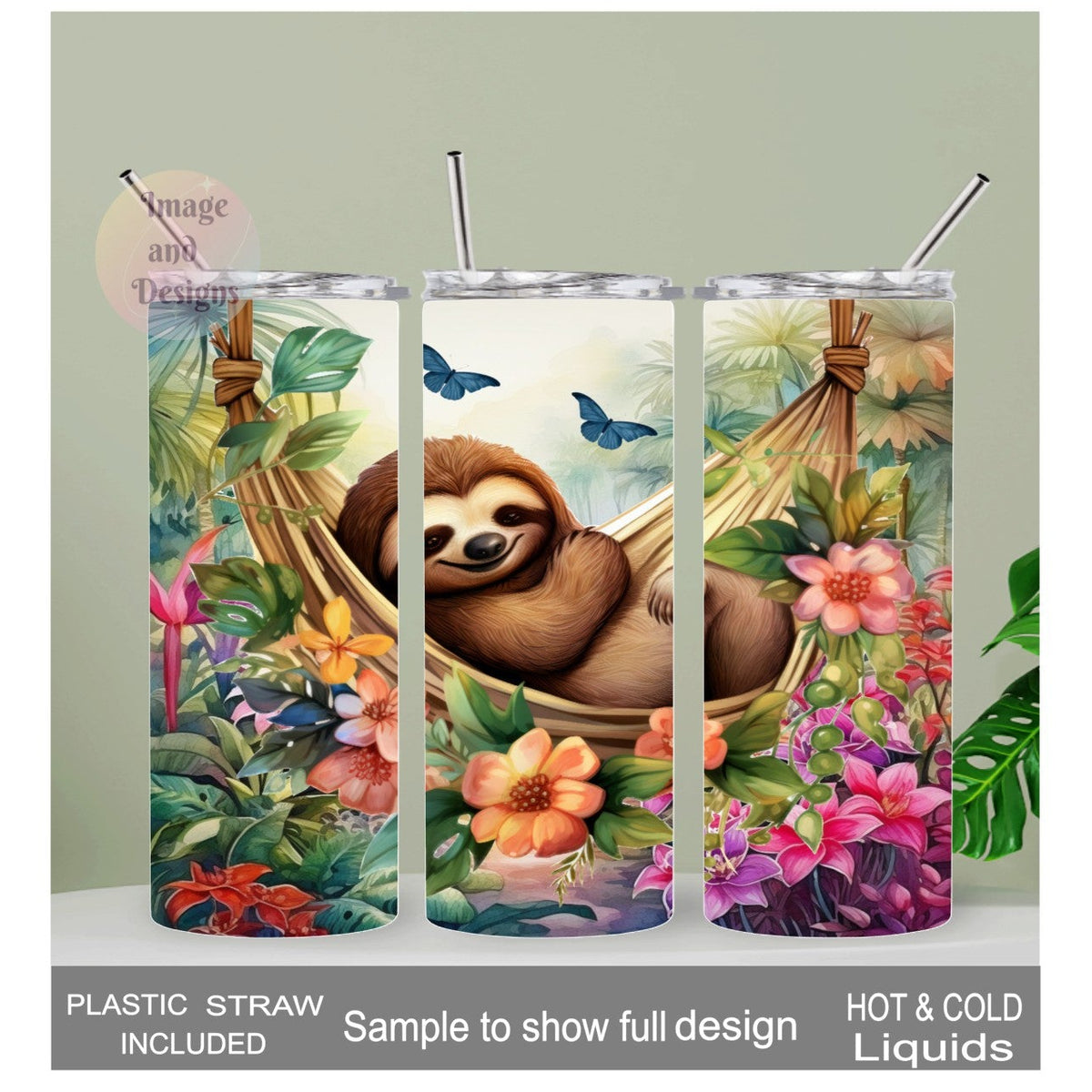 Cute Sloth Tumbler 20oz With Reusable Straw, Can Be Personalized
