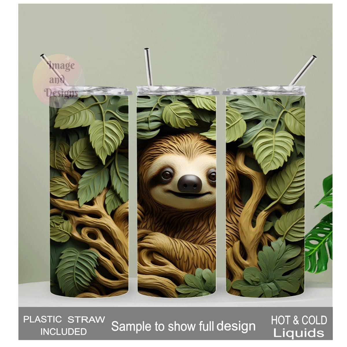 Adorable Sloth Tumbler 20oz With Reusable Straw, Can Be Personalized