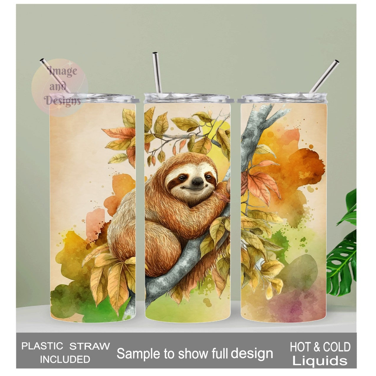 Sloth Tumbler 20oz With Reusable Straw, Can Be Personalized