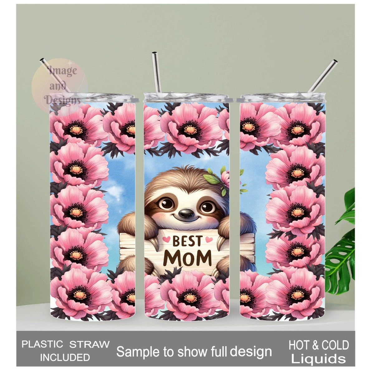 Best Mom Sloth Tumbler 20oz With Reusable Straw, Can Be Personalized