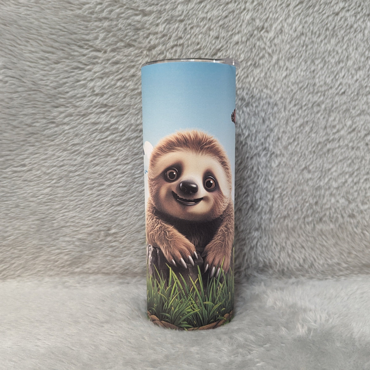 Adorable Sloth Tumbler With Butterflies 20oz With Reusable Straw, Can Be Personalized