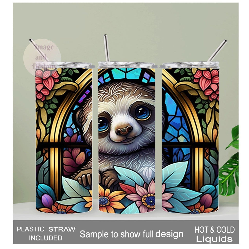 Beautiful Sloth Tumbler 20oz With Reusable Straw, Can Be Personalized