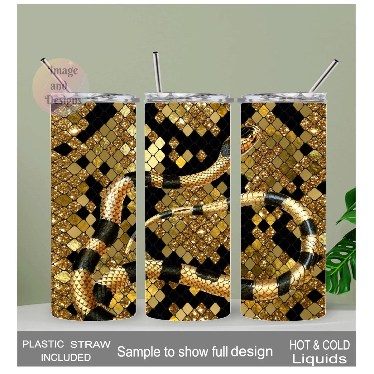 Snake Tumbler  20oz With Reusable Straw, Can Be Personalized