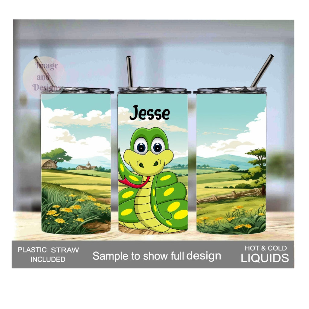 Kids Fun Snake Tumbler 15oz With Reusable Straw, Can Be Personalized