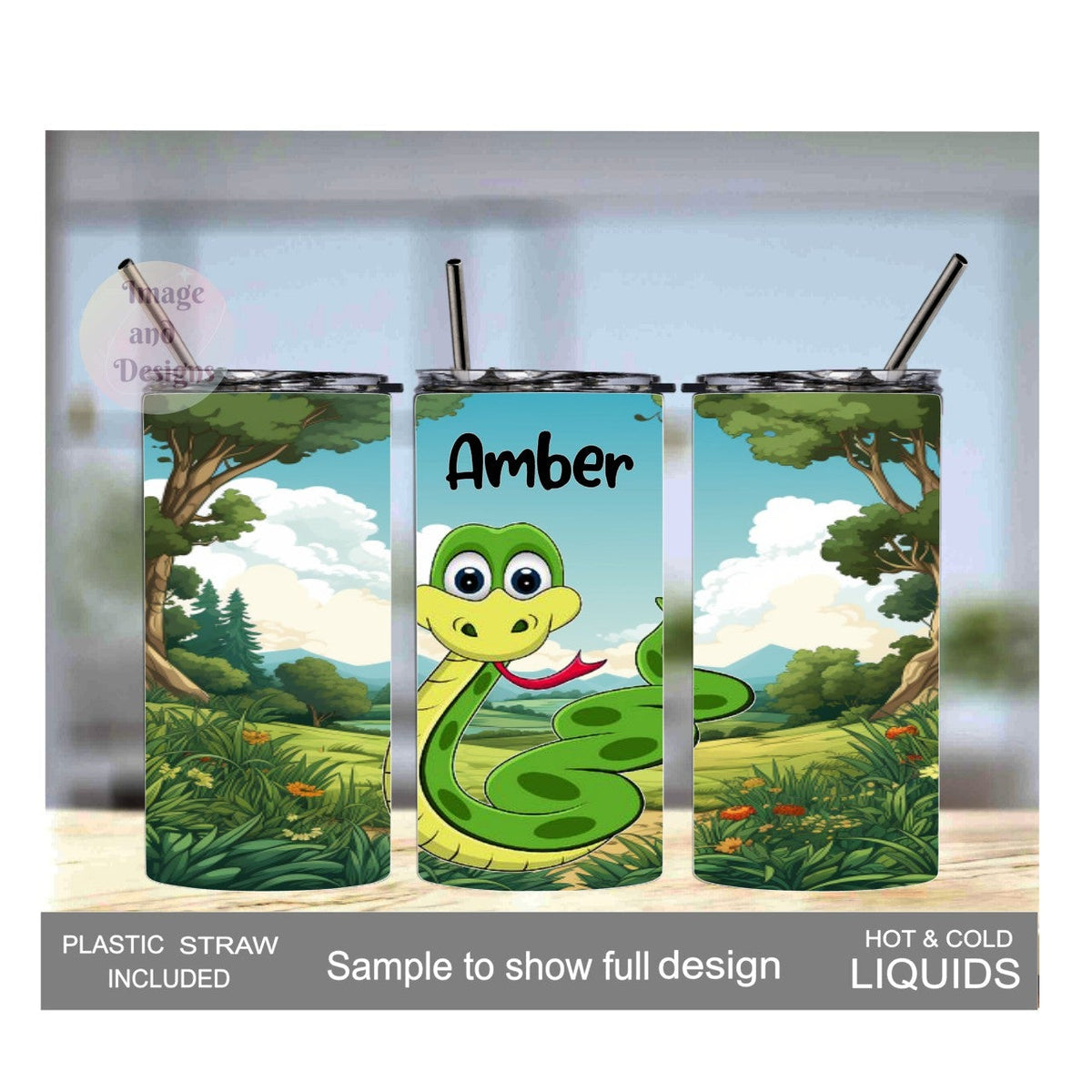 Kids Cute Snake Tumbler 15oz With Reusable Straw, Can Be Personalized