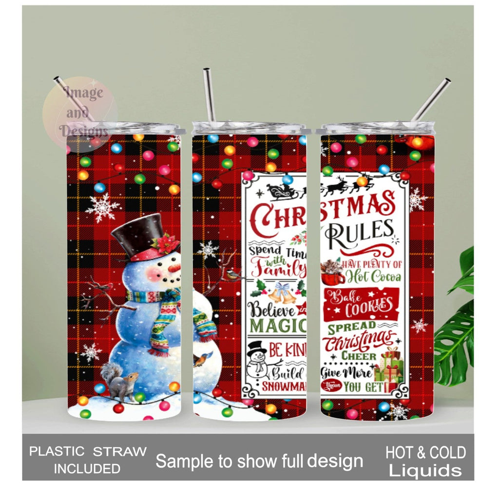 Snowman Christmas Rules Tumbler 20oz With Reusable Straw
