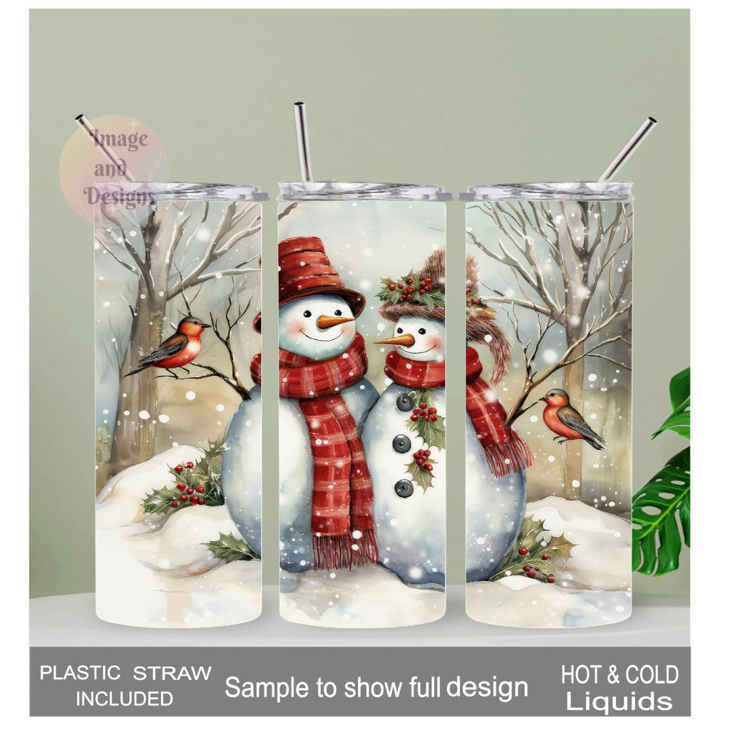 Festive Snowman Tumbler 20oz With Reusable Straw, Can Be Personalized