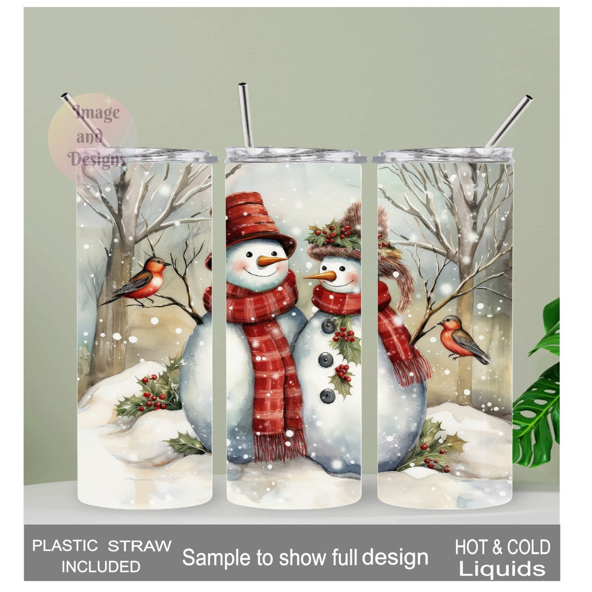 Festive Snowman Tumbler 20oz With Reusable Straw, Can Be Personalized