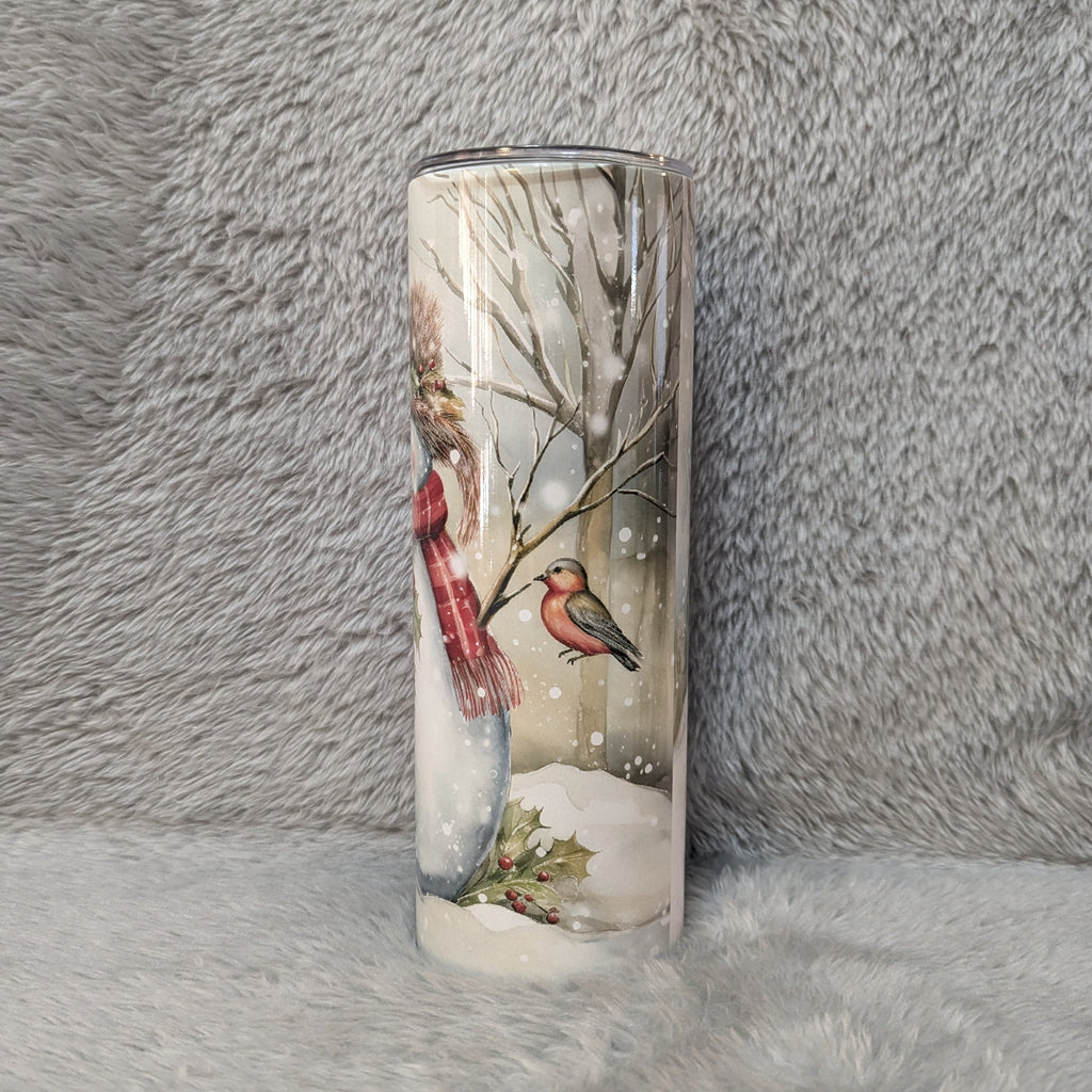 Festive Snowman Tumbler 20oz With Reusable Straw, Can Be Personalized
