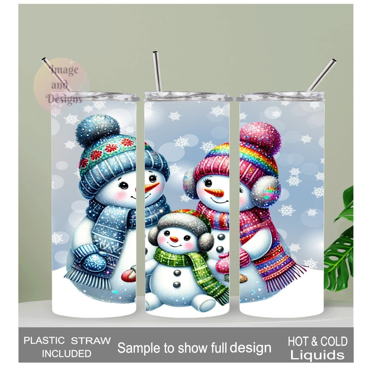 Snowman Tumbler With A Cute Snowman Family 20oz With Reusable Straw, Can Be Personalized