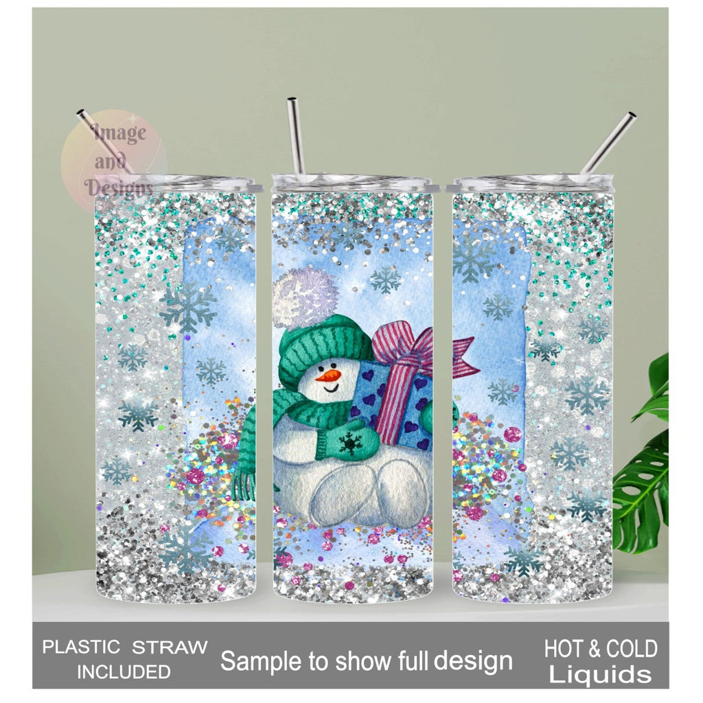 Snowman Tumbler 20oz With Reusable Straw, Can Be Personalized