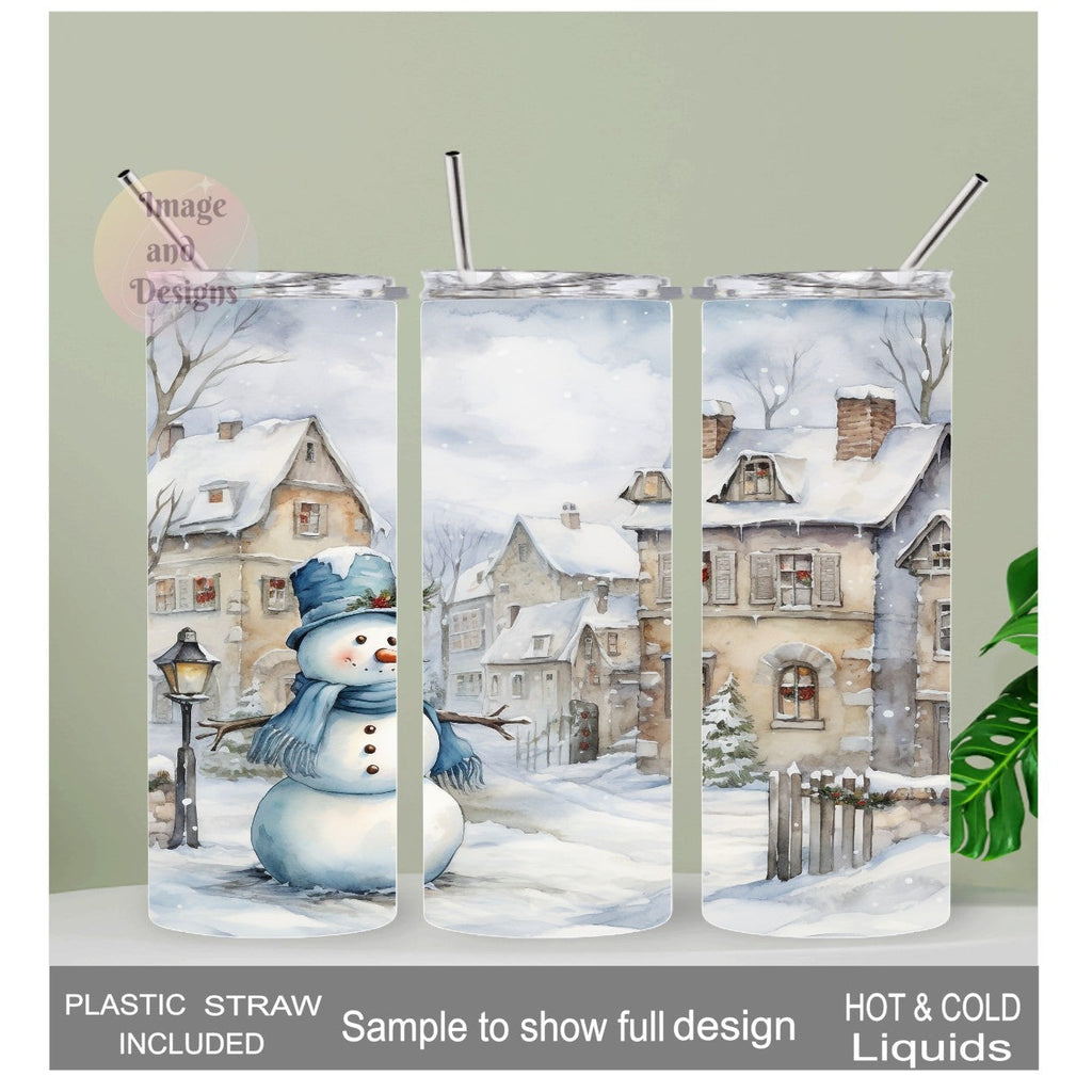 Festive Snowman Tumbler 20oz With Reusable Straw, Can Be Personalized