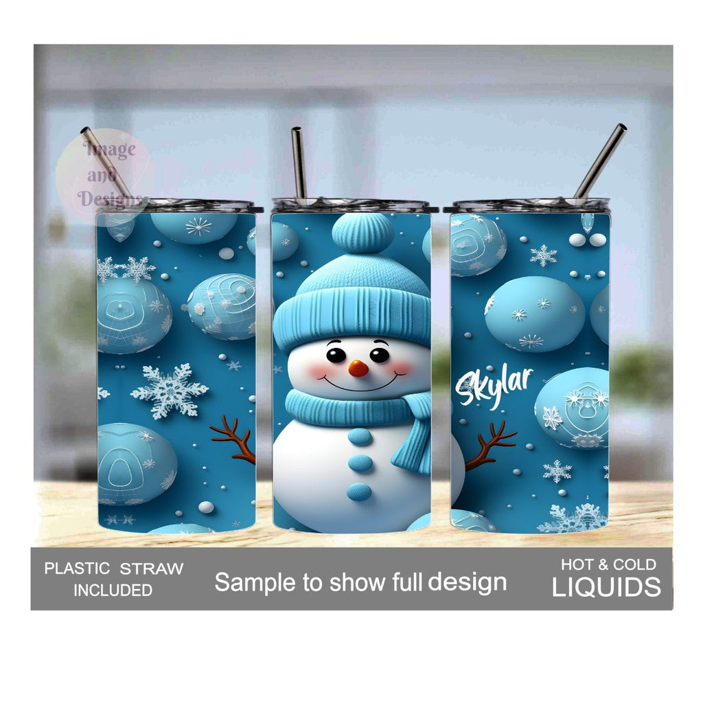 Cute Kids Snowman Tumbler 15oz With Reusable Straw, Can Be Personalized