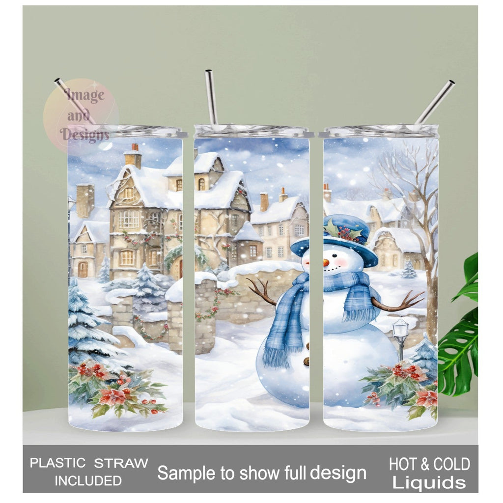 Festive Snowman Tumbler 20oz With Reusable Straw, Can Be Personalized