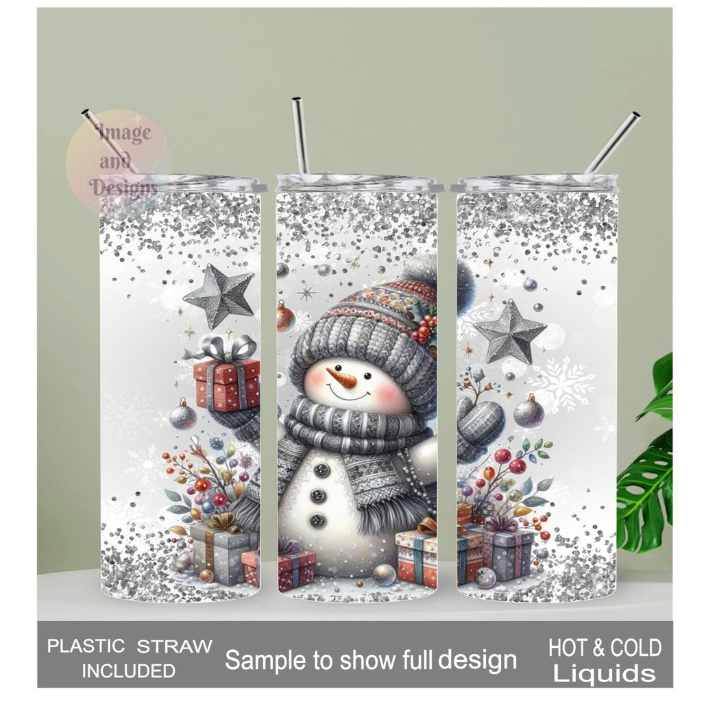 Cute Snowman Tumbler 20oz With Reusable Straw, Can Be Personalized