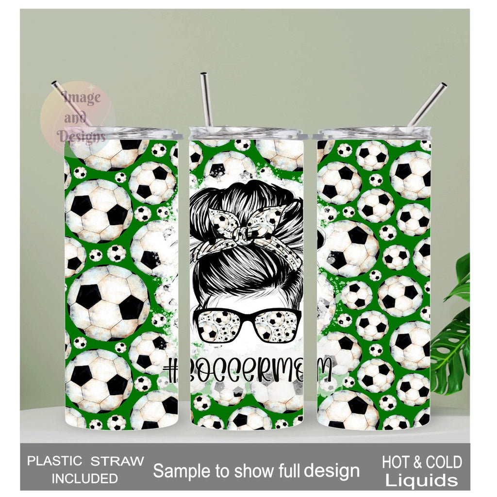 Sporty Soccer Mom Tumbler 20oz With Reusable Straw Can Be Personalized