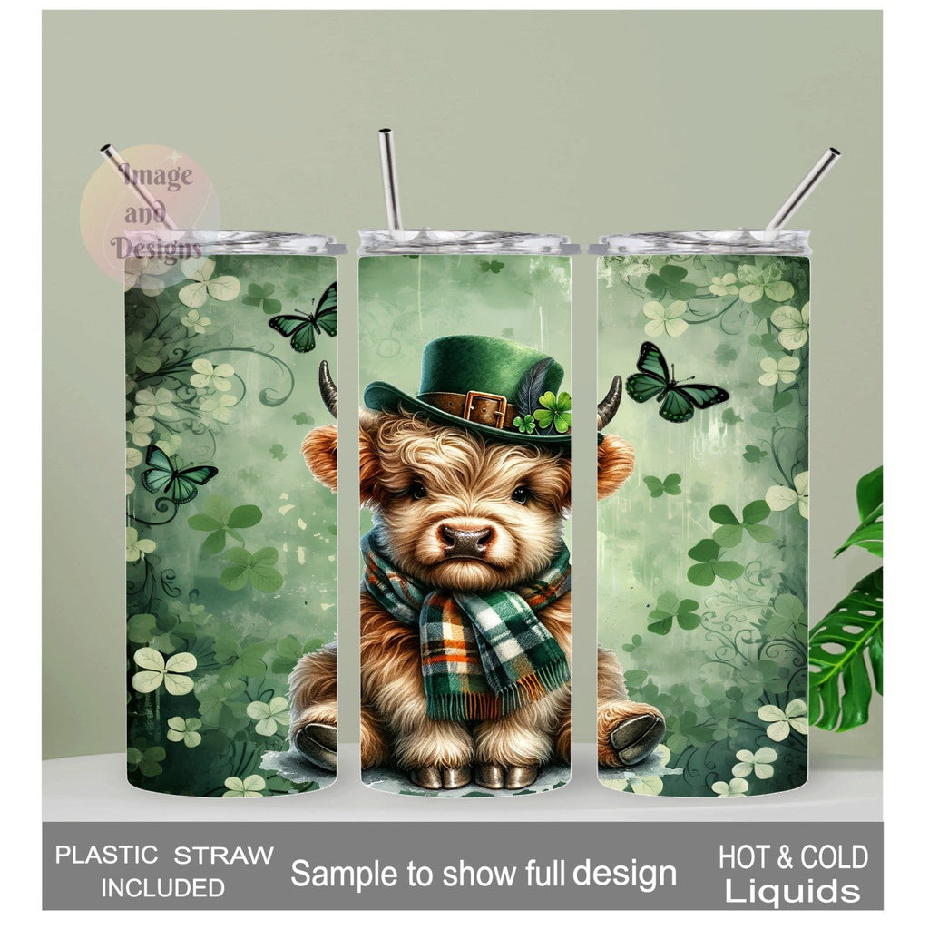 St Patrick Day Irish Highland Cow Tumbler 20oz With Reusable Straw, Can Be Personalized