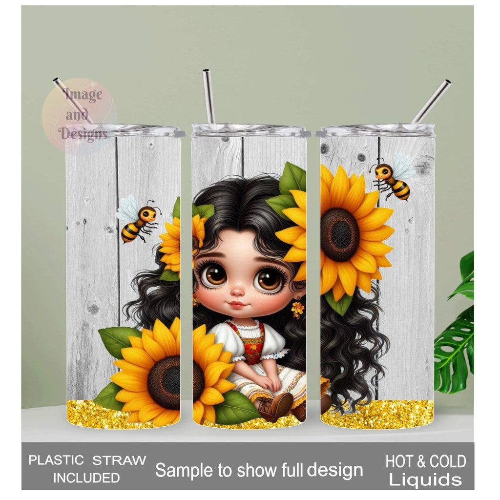 Sunflower Girl Tumbler 20oz With Reusable Straw, Can Be Personalized