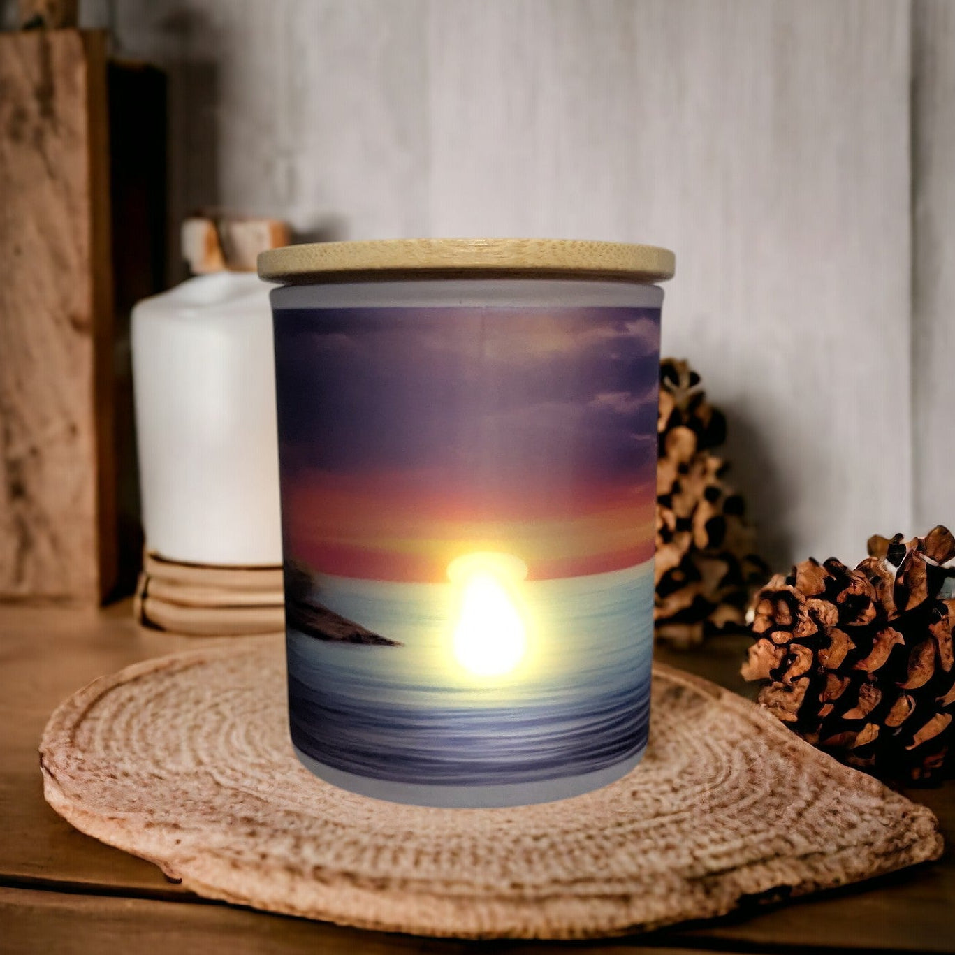 Sunset Design Candle Holder With A Battery Operated Flickering Tea Light