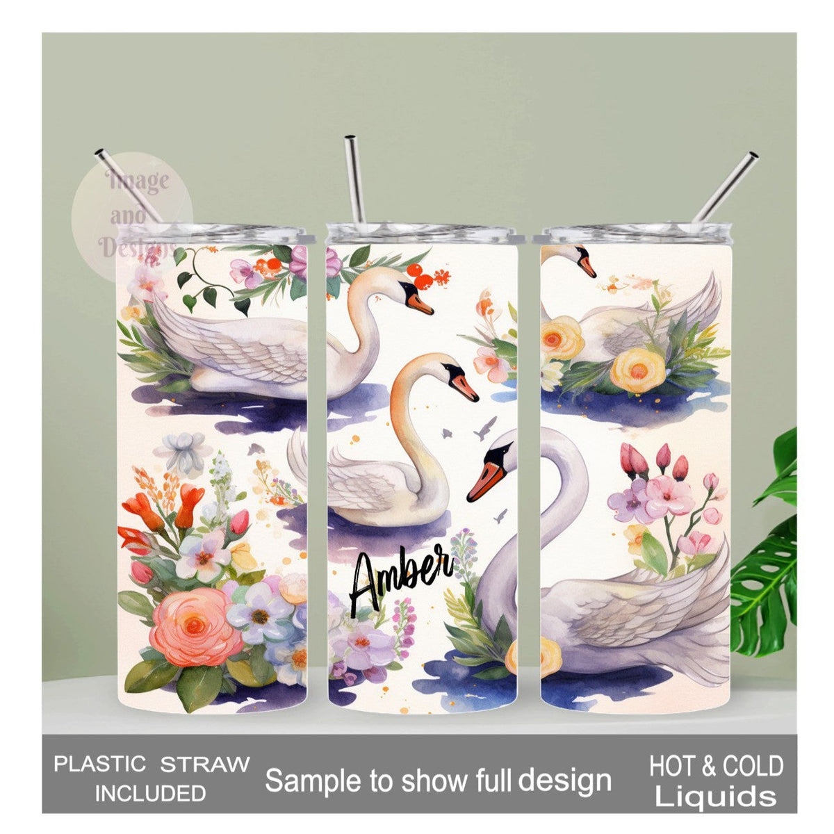 Swan Tumbler 20oz With Reusable Straw, Can Be Personalized