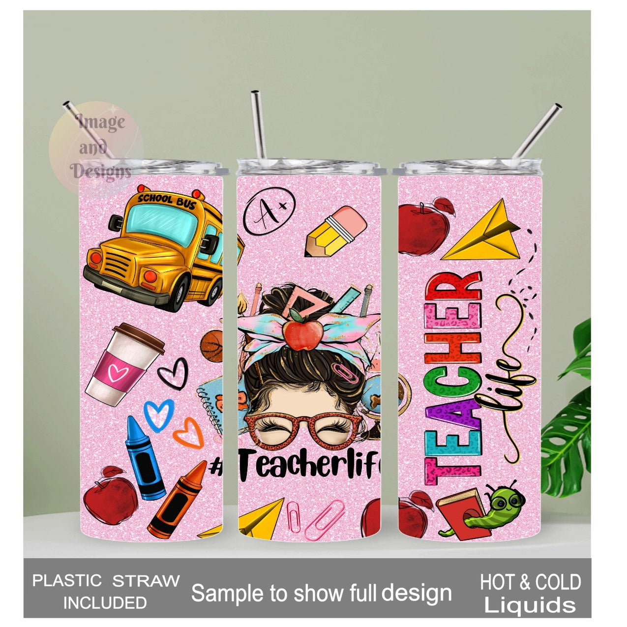 Teacher Life Messy Bun Girl Tumbler 20oz With Reusable Straw, Can Be Personalized