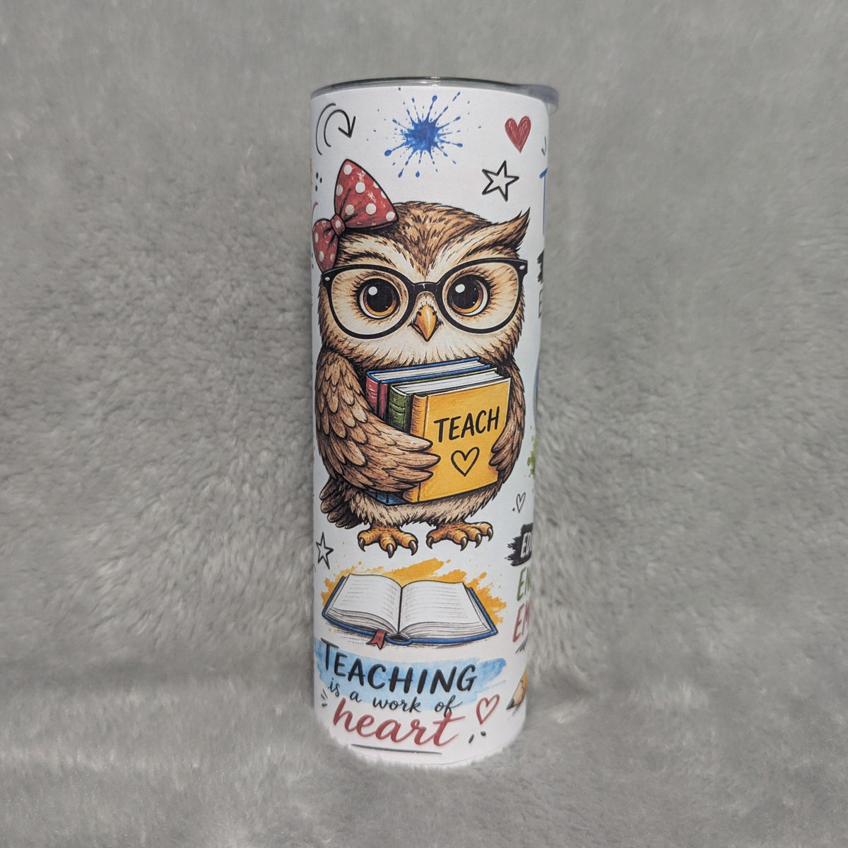 Adorable Teacher With Owl And Affirmations Tumbler With Reusable Straw, Can Be Personalized