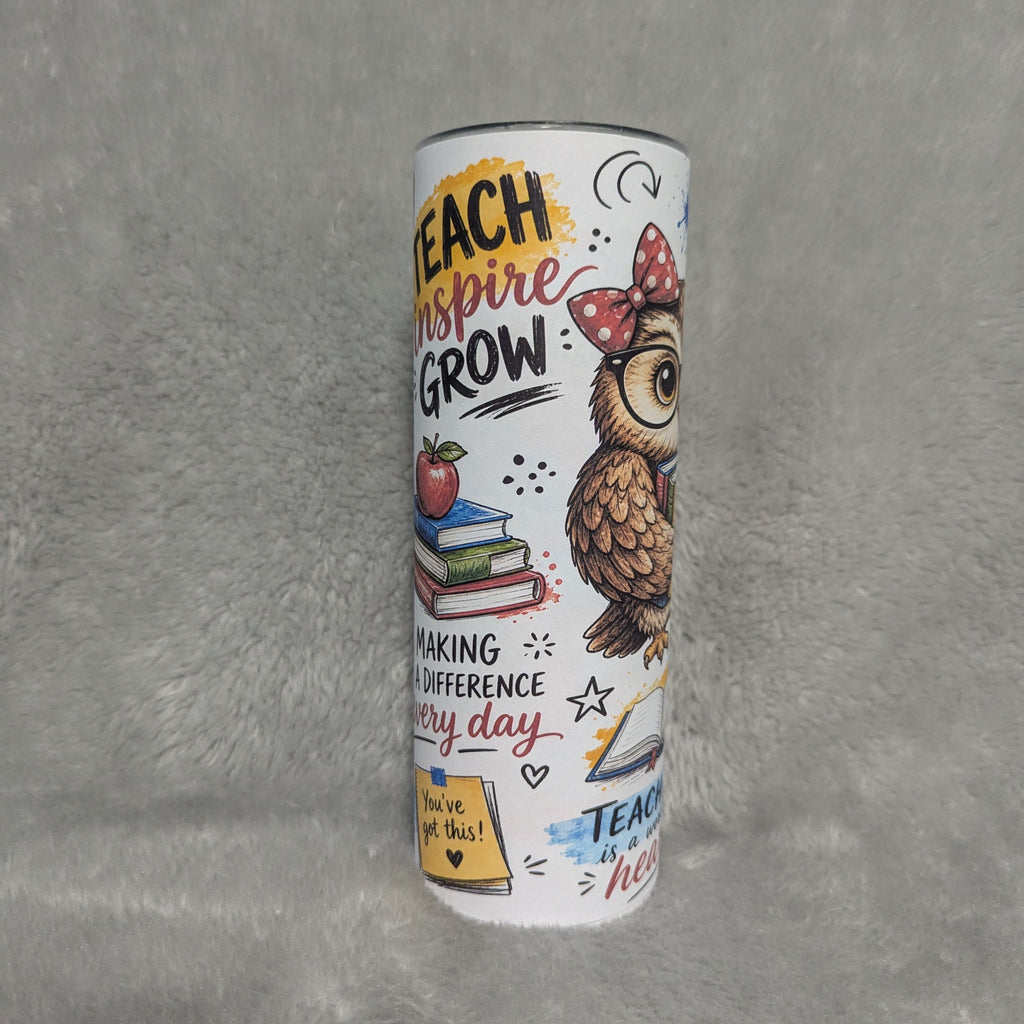 Adorable Teacher With Owl And Affirmations Tumbler With Reusable Straw, Can Be Personalized