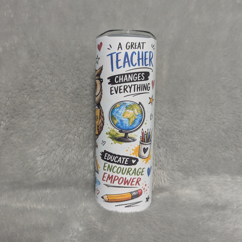 Adorable Teacher With Owl And Affirmations Tumbler With Reusable Straw, Can Be Personalized
