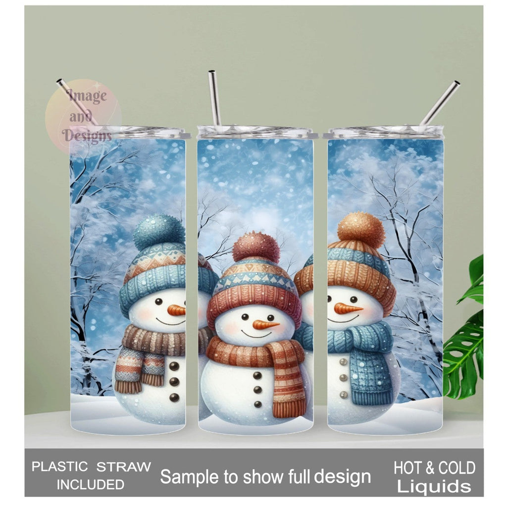 Snowman Tumbler 20oz With Reusable Straw, Can Be Personalized