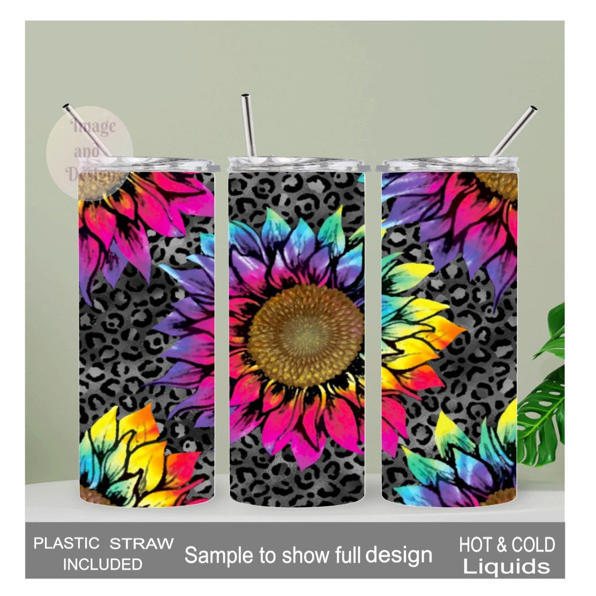 Beautiful Tie Dye Sunflower Tumbler 20oz With Reusable Straw