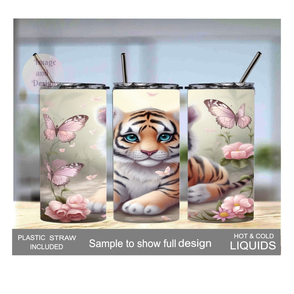 Beautiful Kids Tiger Cup 15oz With Reusable Straw, Can Be Personalized