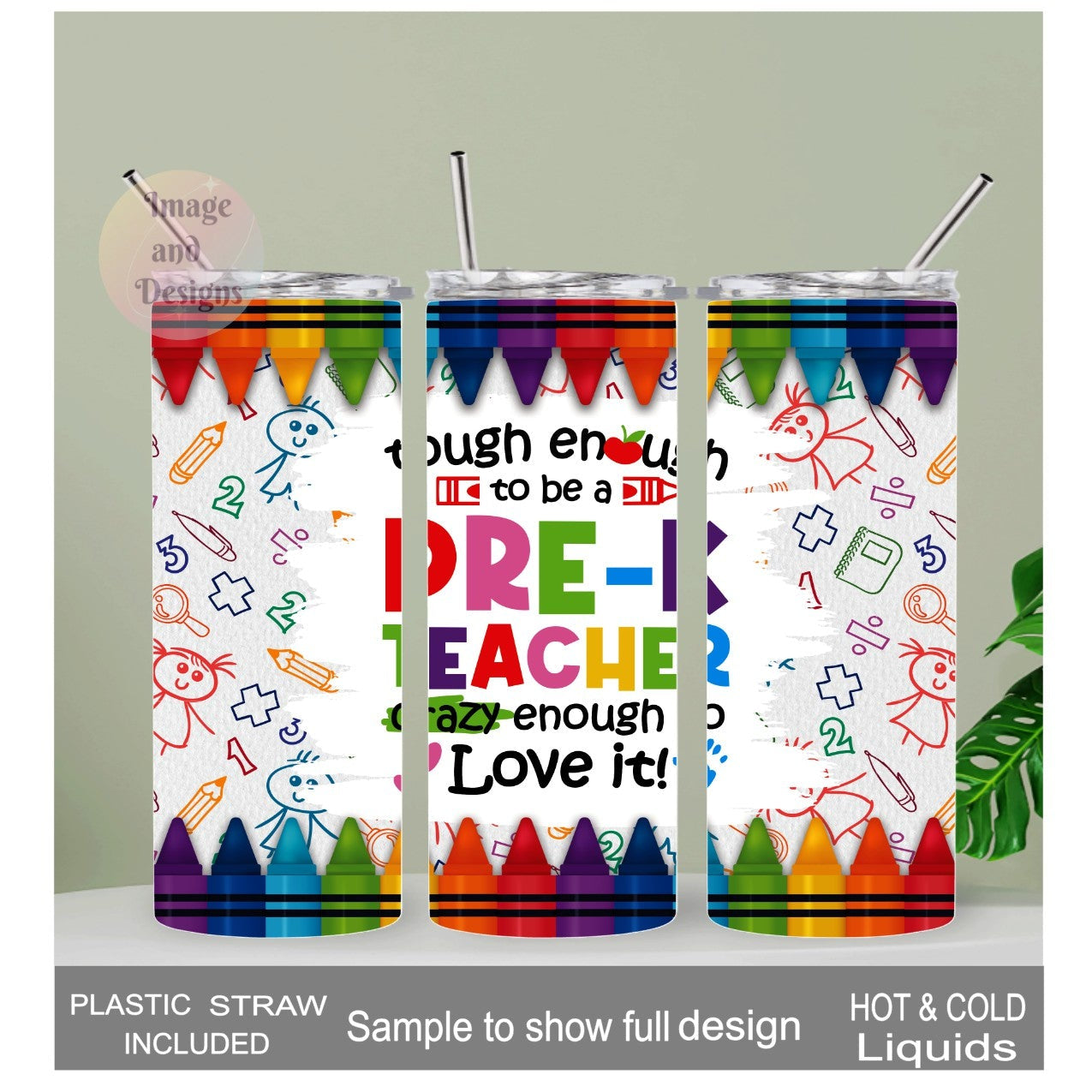Pre K Teacher Tumbler  20oz With Reusable Straw, Can Be Personalized