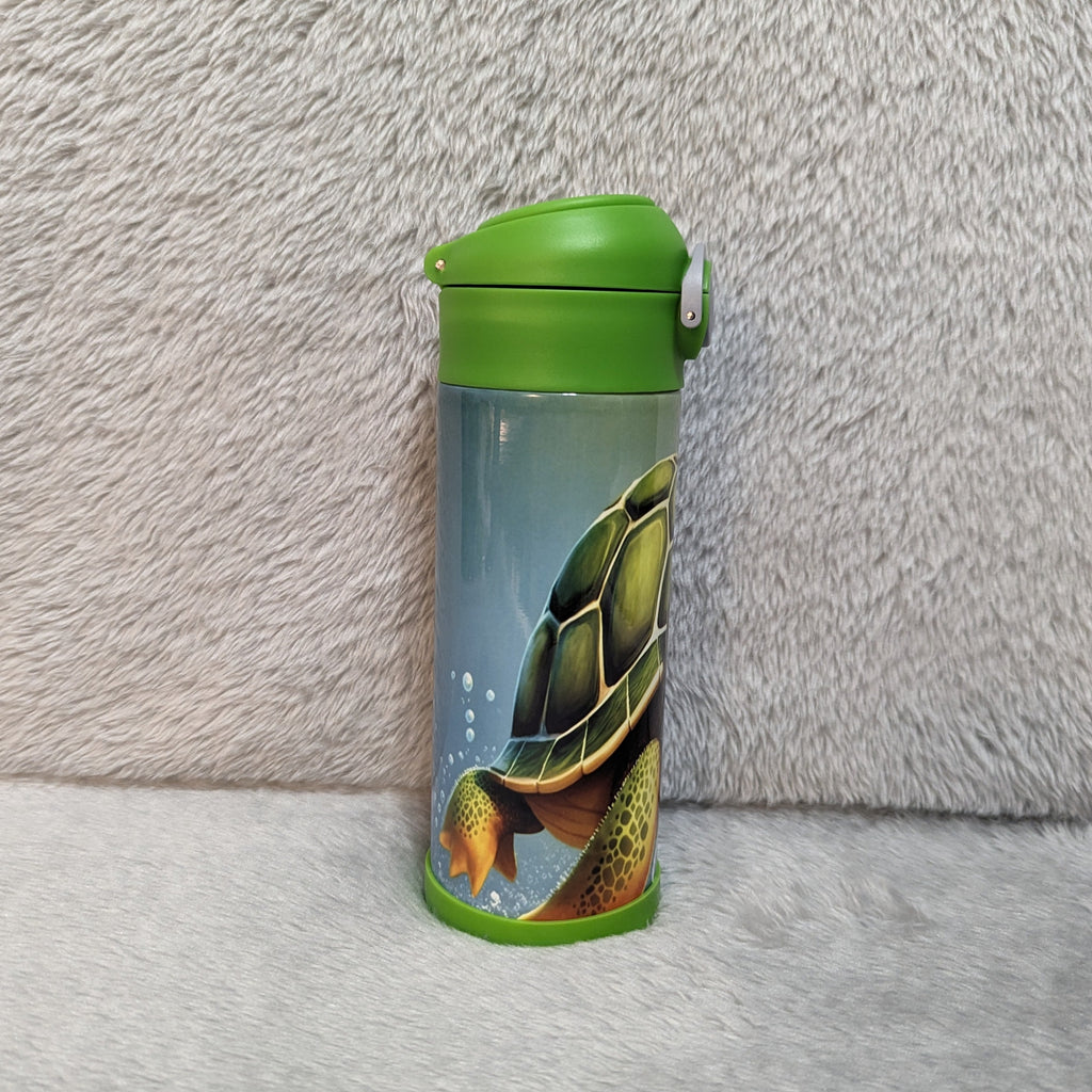 Kids Turtle Water Bottle 12oz With Reusable Straw Can Be Personalized