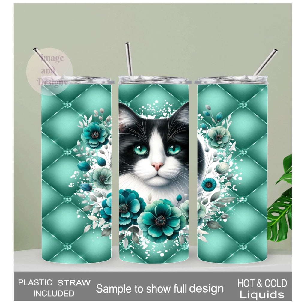 Cat Tumbler 20oz With Reusable Straw, Can Be Personalized