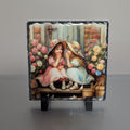 Two Little Girls Sharing Secrets Slate Picture With Display Legs