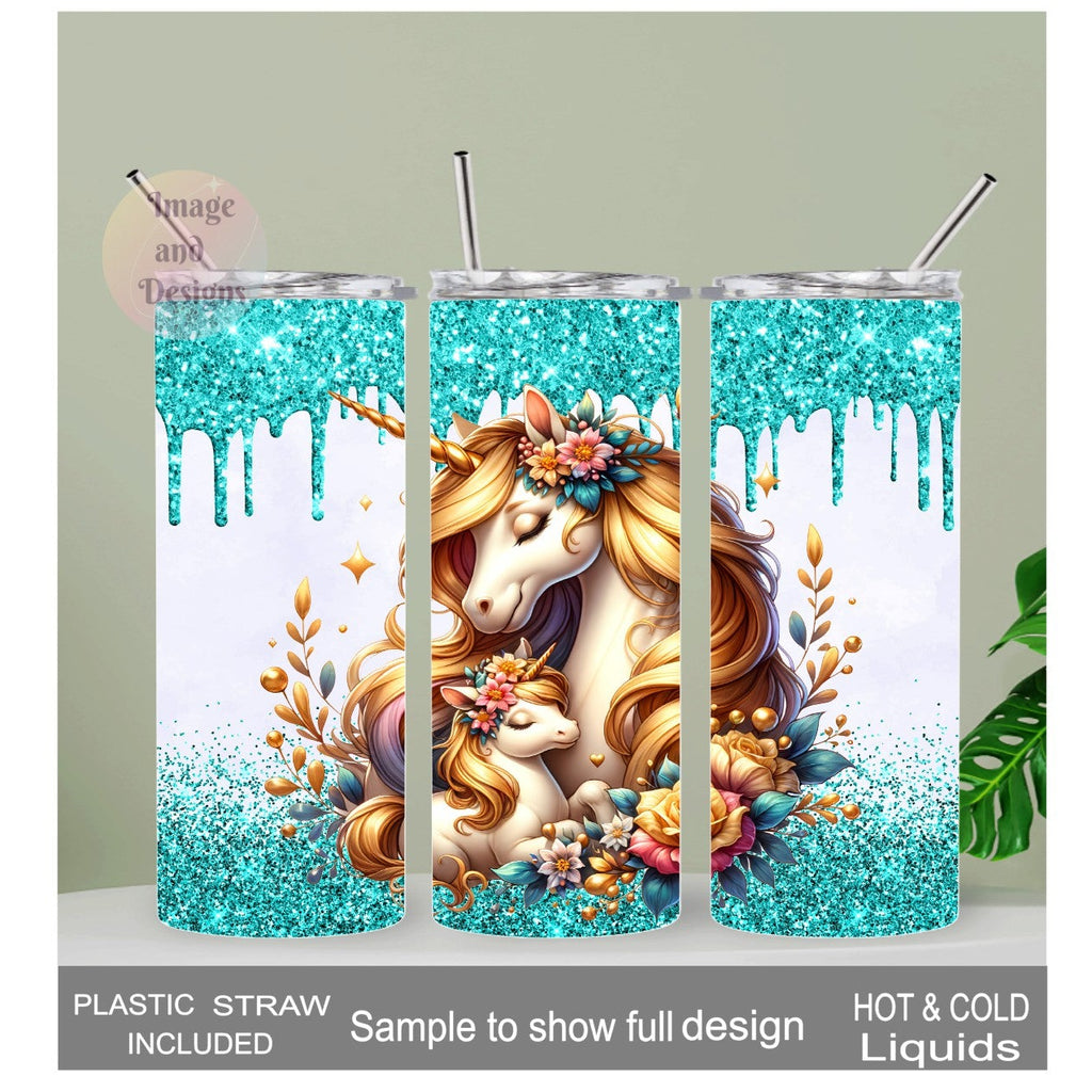 Pretty Unicorn Tumbler with A Glitter Design 20oz With Reusable Straw Can Be Personalized