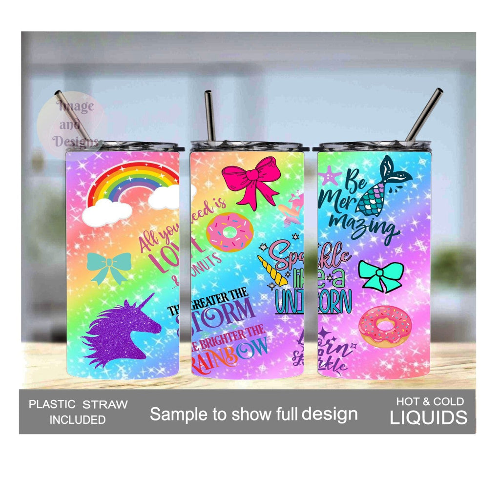 Unicorn - Mermaid Tumbler With Different Sayings and A Sparkle Design 15oz With Reusable Straw, Can Be Personalized