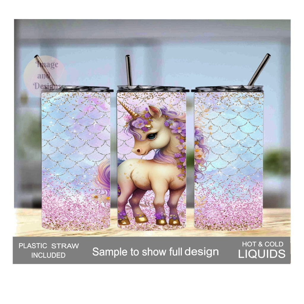 Pretty Kids Unicorn Tumbler 15oz With Reusable Straw, Can Be Personalized