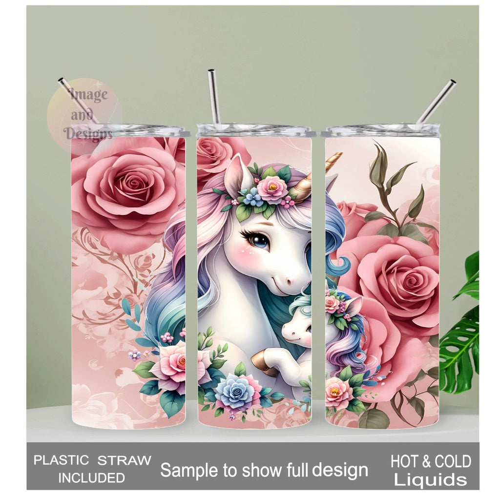Unicorn Tumbler with Mom and Baby Unicorn 20oz With Reusable Straw Can Be Personalized