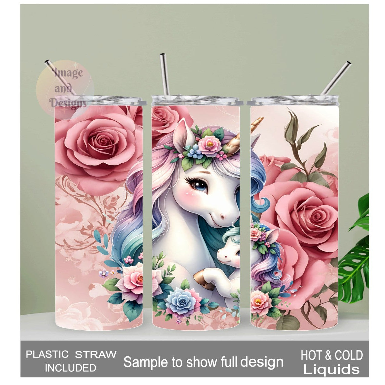 Unicorn Tumbler with Mom and Baby Unicorn 20oz With Reusable Straw Can Be Personalized