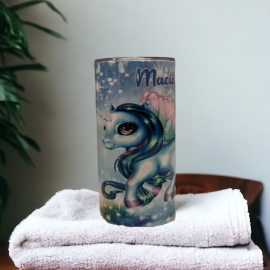 Kids Unicorn Tumbler With A Glitter Design 15oz Includes A Reusable Straw, Can Be Personalized