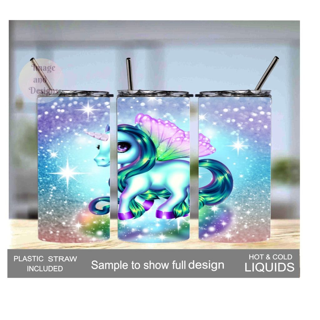 Kids Unicorn Tumbler With A Glitter Design 15oz Includes A Reusable Straw, Can Be Personalized