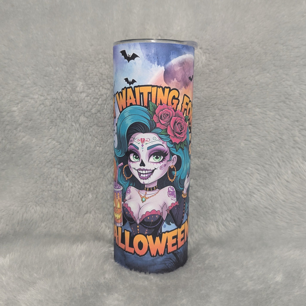 Waiting For Halloween Girl Tumbler 20oz With A Reusable Straw, Can Also Be Personalized