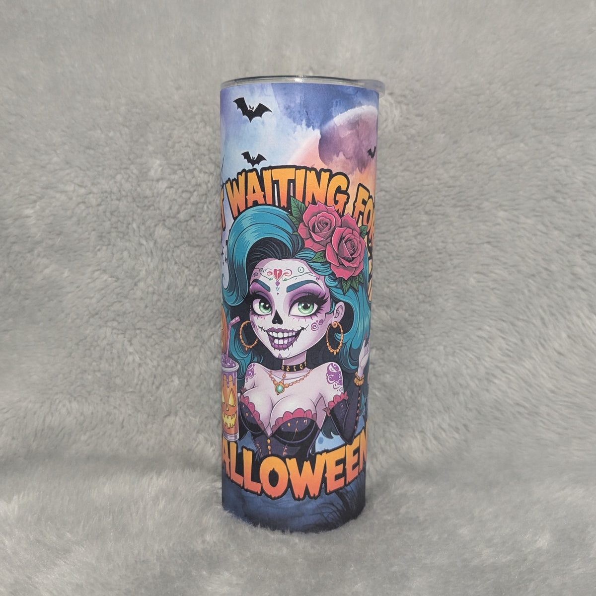 Waiting For Halloween Girl Tumbler 20oz With A Reusable Straw, Can Also Be Personalized