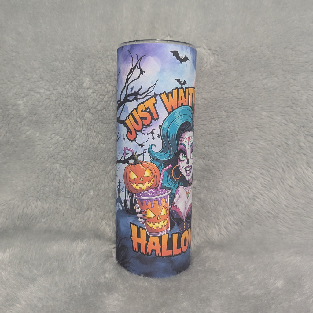 Waiting For Halloween Girl Tumbler 20oz With A Reusable Straw, Can Also Be Personalized