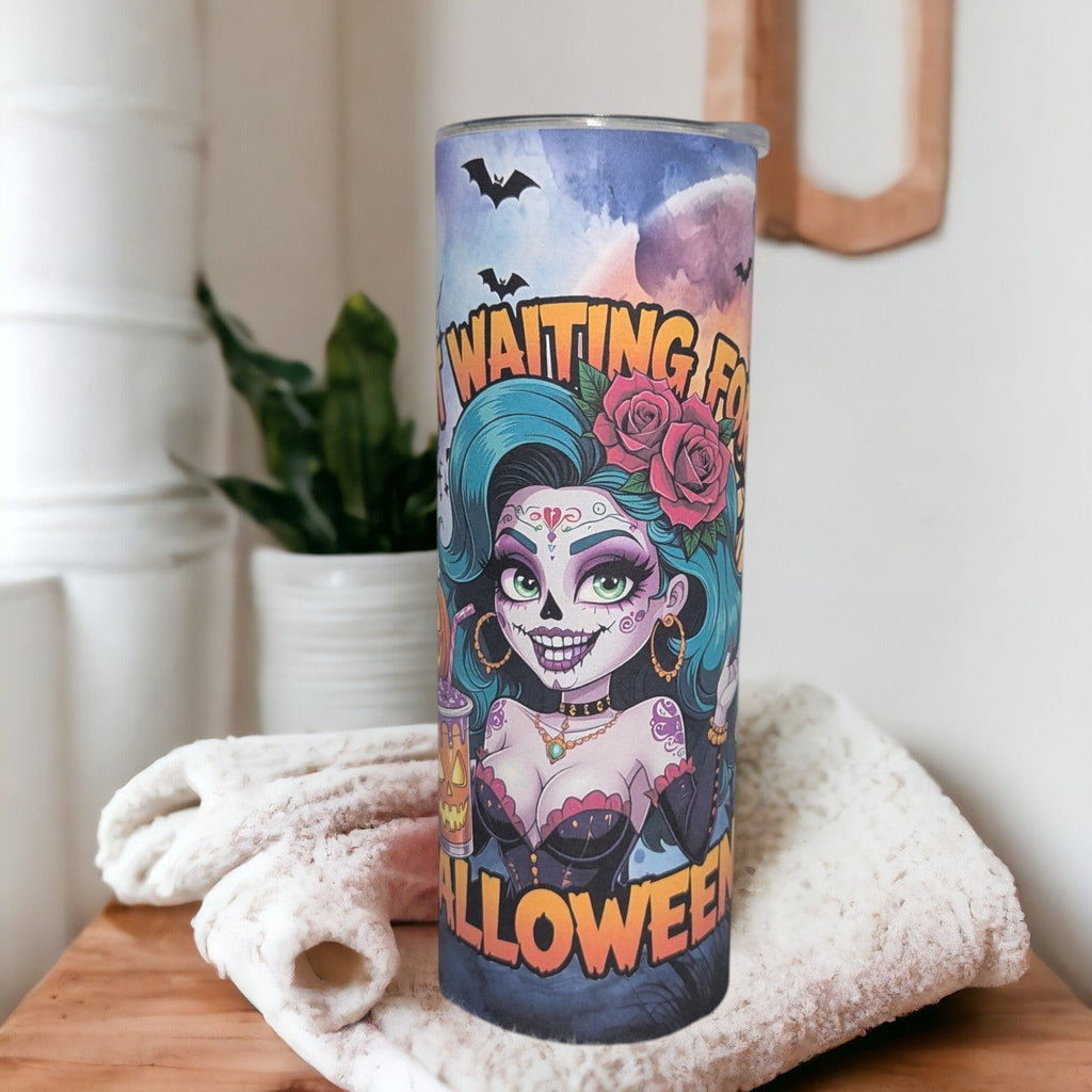 Waiting For Halloween Girl Tumbler 20oz With A Reusable Straw, Can Also Be Personalized