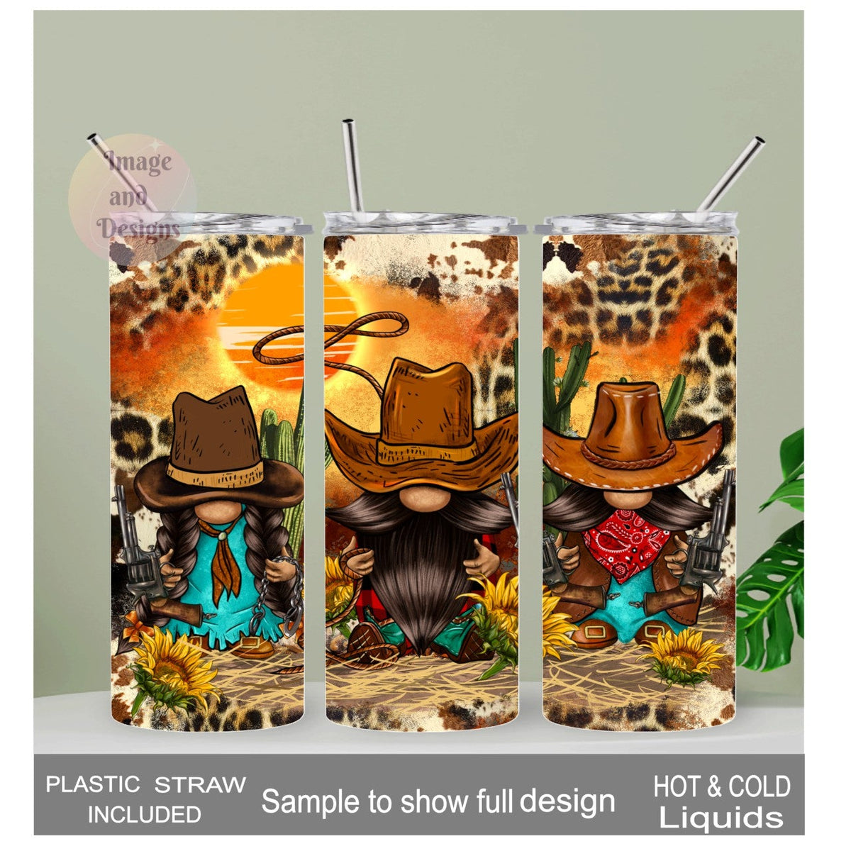 Western Gnome Tumbler 20oz With Reusable Straw, Can Be Personalized